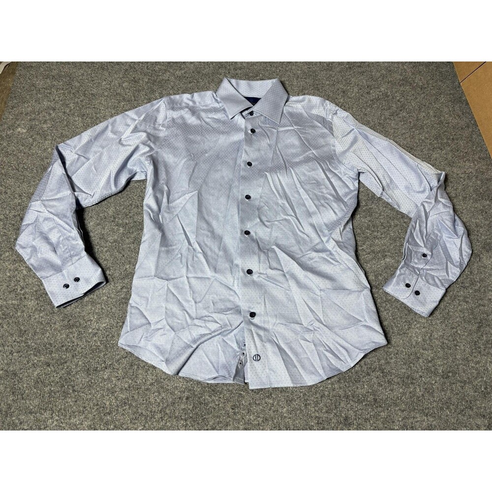 David Donahue Dress Shirt Mens M 15.5 34/35 Blue Geometric Trim Fit Cotton LS
